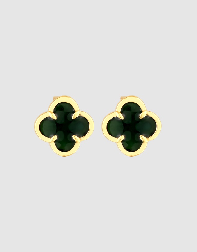 Elli Jewelry - Green Enamel Cloverleaf Stud Earrings in Gold-Plated 925 Silver