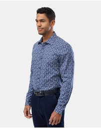 Brooksfield - Abstract Floral Print Reg Fit Stretch Business Shirt