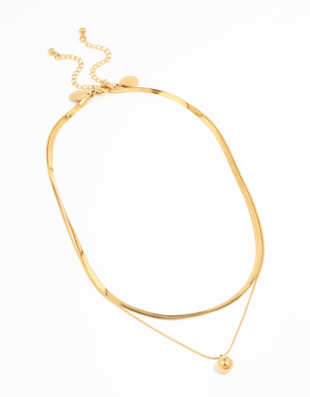 Lovisa - Waterproof Gold Plated Stainless Steel Layered Ball & Snake Chain Necklace