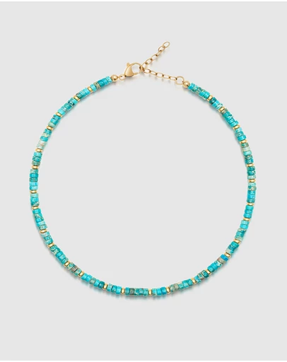 Nialaya Jewellery - Women's Heishi Turquoise Choker with Gold