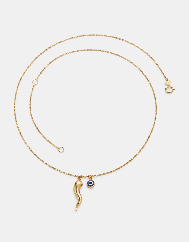 Zoe Olivia - 9K Gold Horn & Evil Eye Necklace