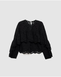 M.N.G - Blouse With Embroidered Eyelet Ruffles