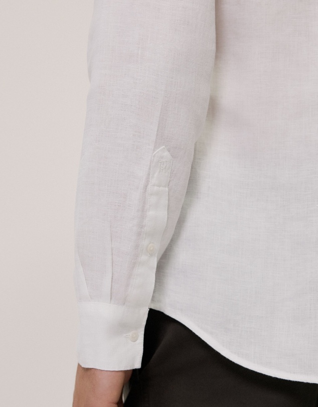 Trenery - Tailored Fit Linen Long Sleeve Shirt in White