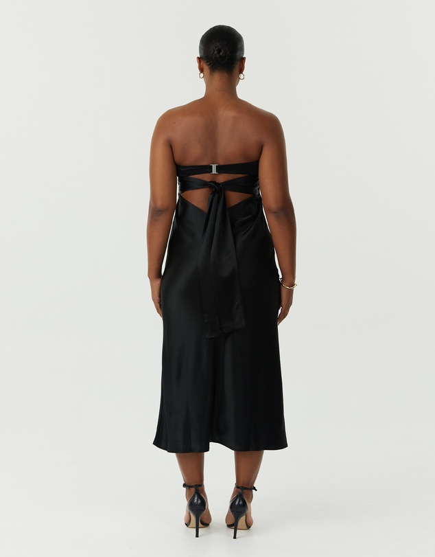 Third Form - Satin Tie Back Strapless Midi Dress