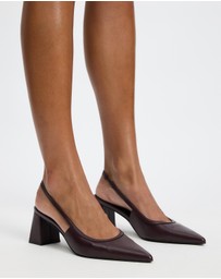 Atmos&Here - Raven Leather Slingback Heels