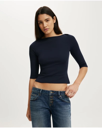 Cotton On - 90S Boatneck ¾ Sleeve