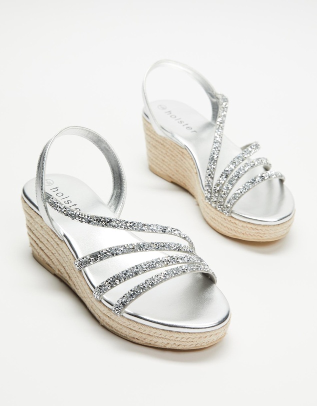 Holster - Party Espadrille Wedge with Jute - Silver - Women's
