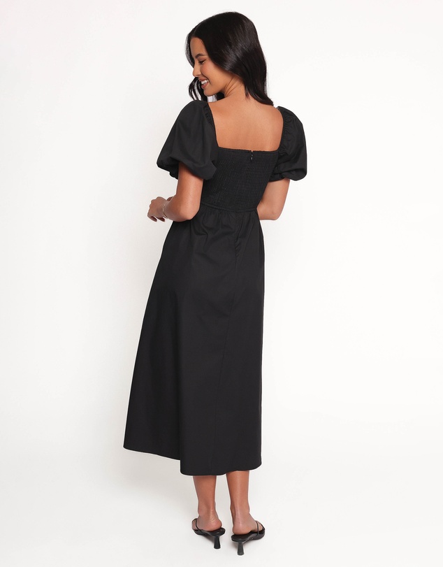 Petal & Pup - Clo Puff Sleeve Midi Dress - Black