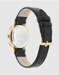 Furla - Easy Shape Yellow Gold-Tone Black Leather Strap Watch