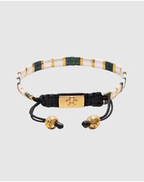 Nialaya Jewellery - Men's Bracelet With White, Patina Green And Gold Miyuki Tila Beads