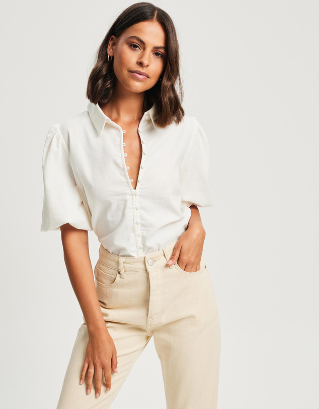Tussah - Kiara Puff Sleeve Button Front Blouse
