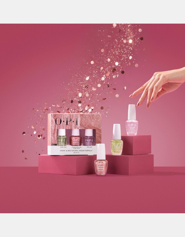 O.P.I - Nature Strong Routine 3PC Gift Set - Base Coat, Intentions are Rose Gold, Top Coat