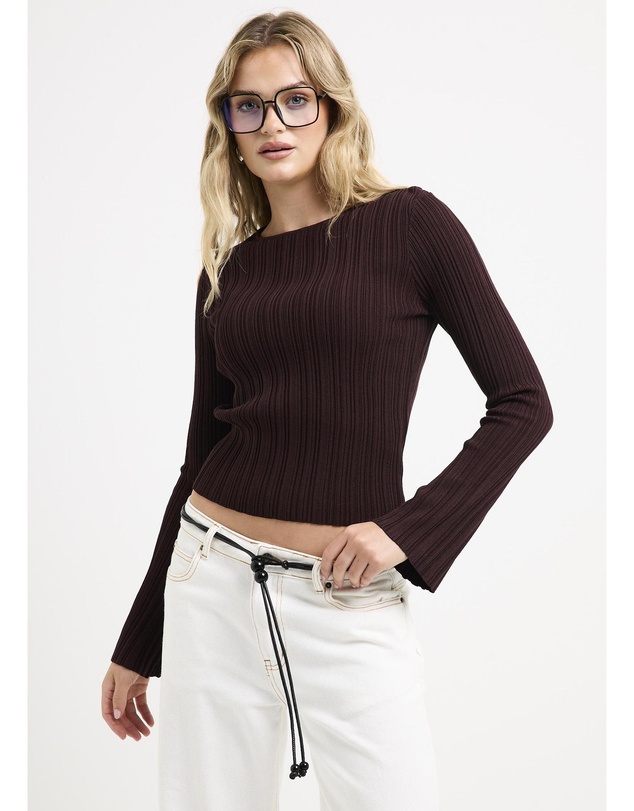 Subtitled - Holland Boat Neck Long Sleeve Knit Top