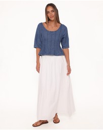 Petal & Pup - Saylor Denim Peplum Top - Blue Medium Wash