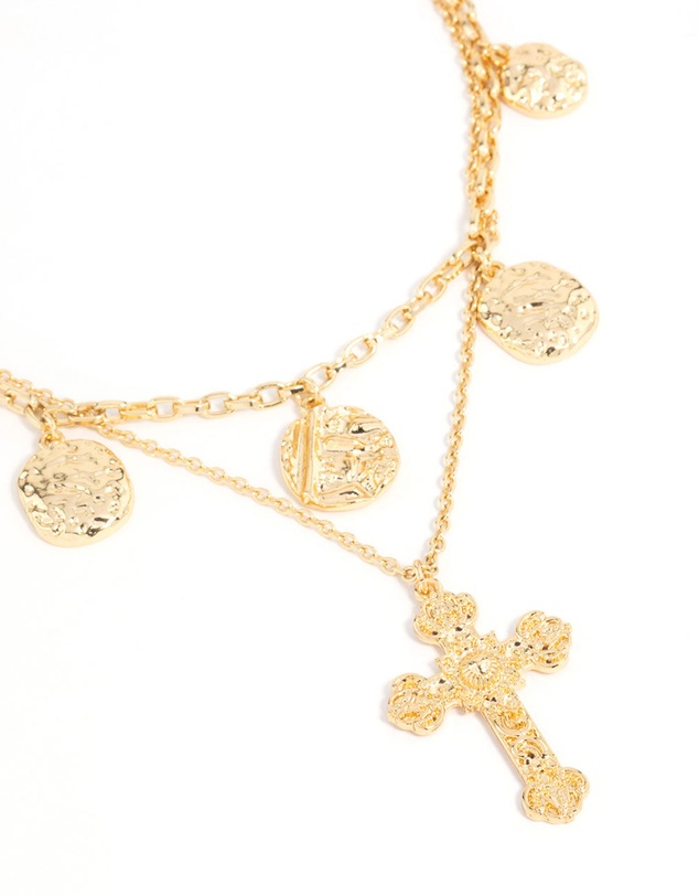 Lovisa - Gold Plated Cross & Coin Layered Necklace