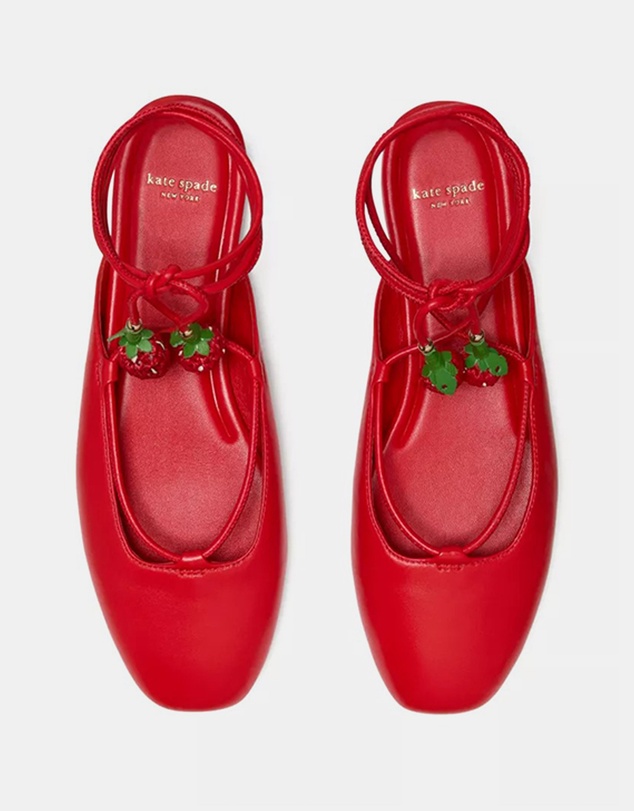 Kate Spade - Eloise Strawberry Smooth Leather Ankle Wrap Mule Flats