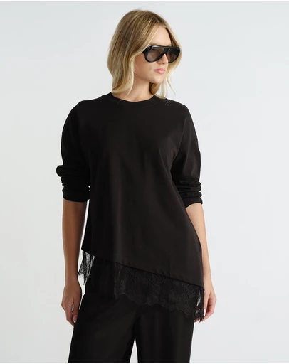 Decjuba - Sofia Lace Trim Long Sleeve Top