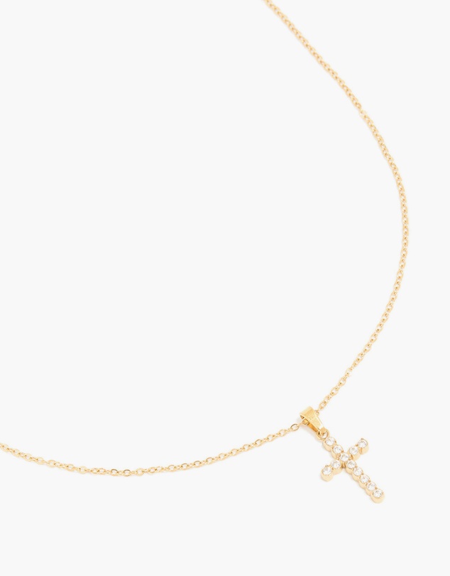 Lovisa - Waterproof Gold Plated Stainless Steel Cubic Zirconia Fine Cross Necklace