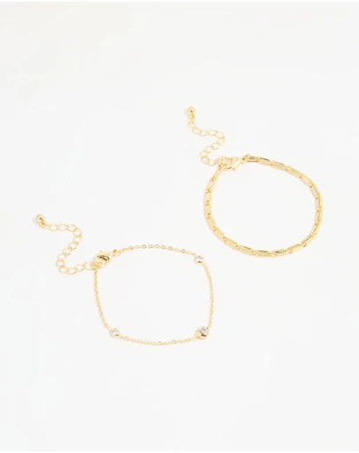 Lovisa - Gold Plated Cubic Zirconia & Chain Bracelets 2-Pack