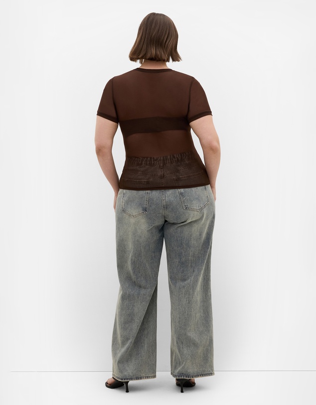 City Chic - Plus size Stretch Mesh Tee - chocolate
