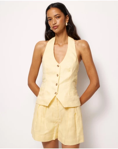 AERE - Ana Linen Button Front Halter Top