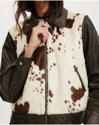 Cotton On - Cow Print Faux Fur Jacket
