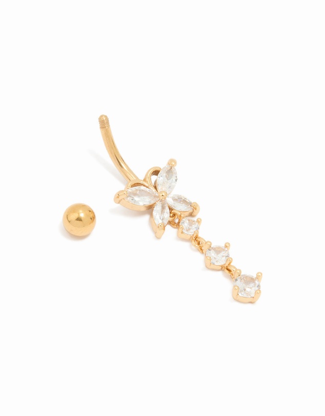 Lovisa - Gold Plated Titanium Cubic Zirconia Butterfly Drop Belly Bar