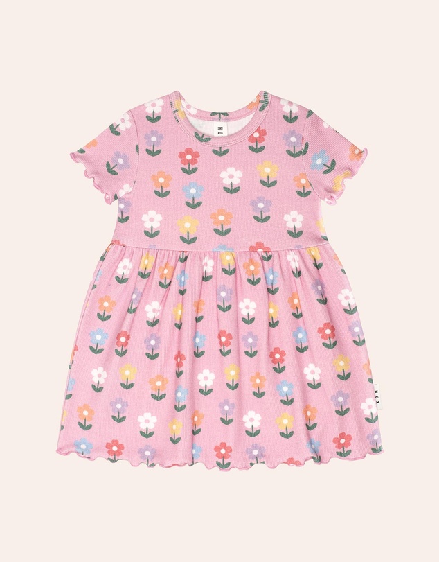 Huxbaby - Multi Colour Daisy Rib Dress - Babies-Kids