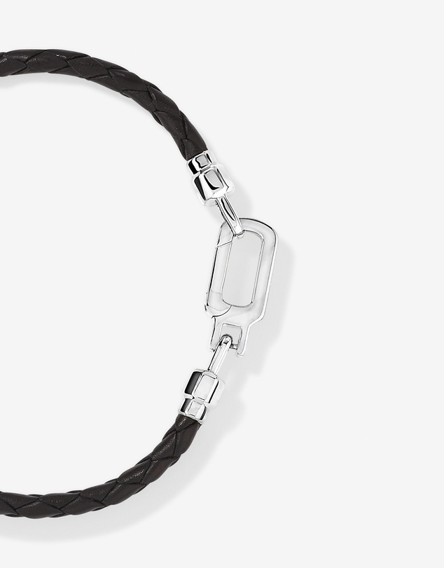 Michael Hill - Men's Braided Leather Bracelet with Sterling Silver