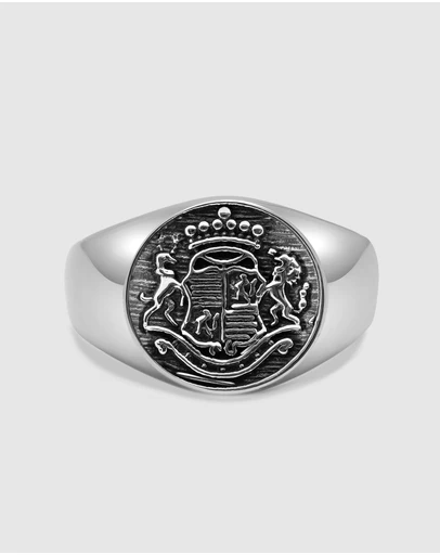Nialaya Jewellery - Men's Stainless Steel Crest Ring