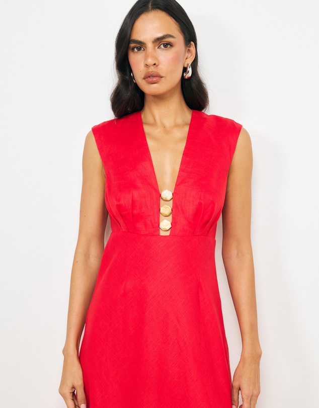 AERE - Orli Bead Detail Linen Midi Dress