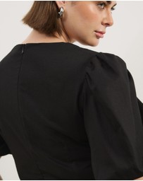 Atmos&Here Curvy - Stephanie Sweetheart Puff Sleeve Linen Blend Midi Dress