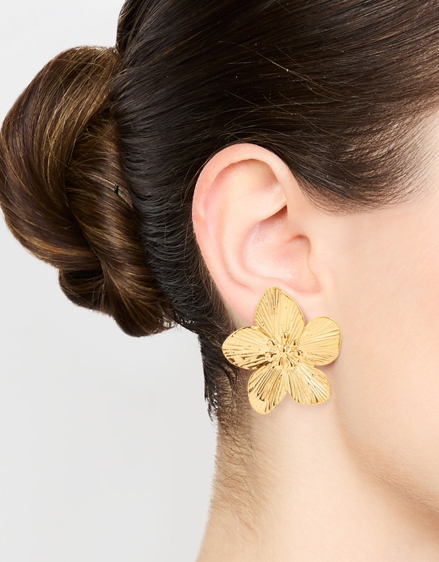 Lovisa - Waterproof Gold Plated Stainless Steel Textured Flower Stud Earrings