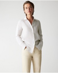Trenery - Yarn Dyed Linen Stripe Classic Shirt in Flax