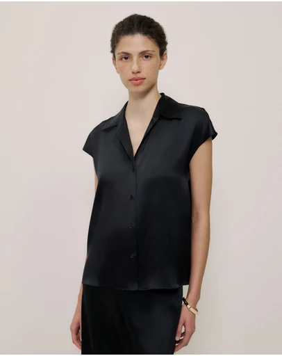 Trenery - Silk Satin Cap Sleeve Shirt in Black