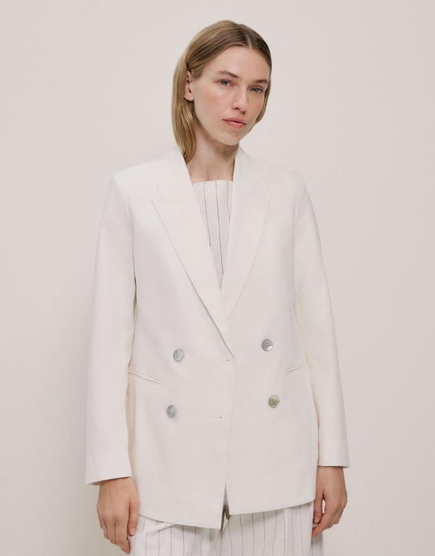 Trenery - Linen Cotton Double Breasted Blazer in Parchment