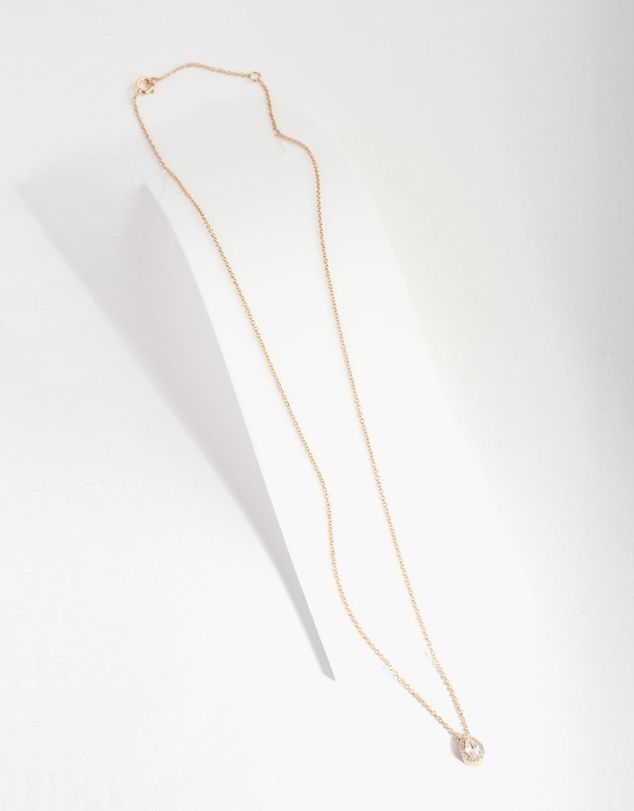 Lovisa - Gold Plated Sterling Silver Cubic Zirconia Pear Halo Necklace