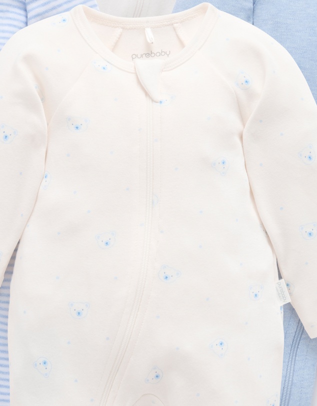 Purebaby - 4 Pack Zip Growsuit -Babies