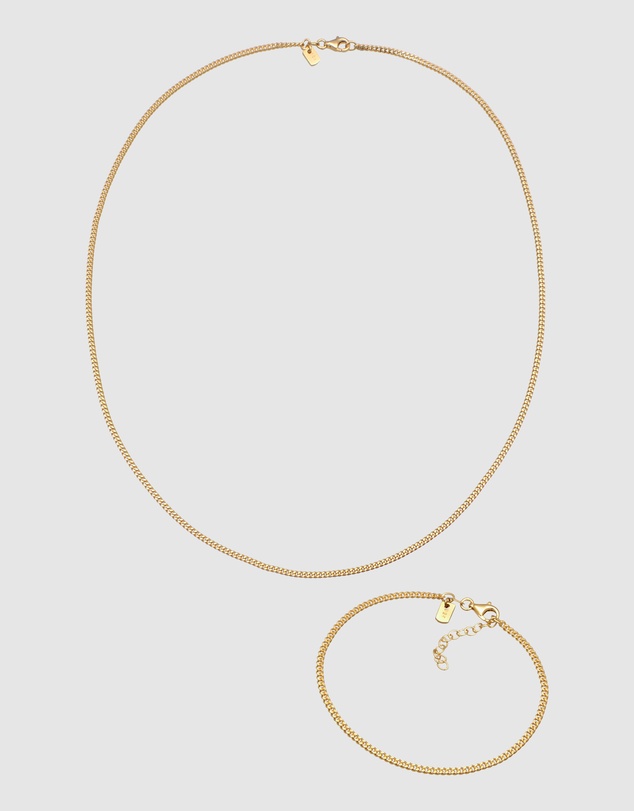 Kuzzoi - ICONIC EXCLUSIVE - Curb Chain Necklace and Bracelet Set in Gold-Plated 925 Sterling Silver