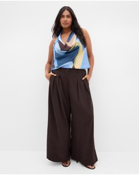 City Chic - Plus size Chloe Abstract Print Cowl Neck Top - blue