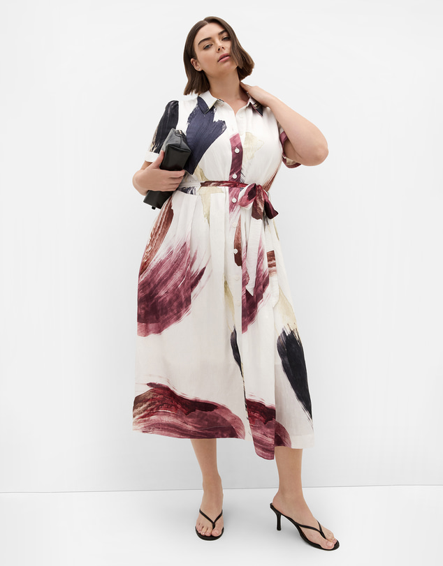 City Chic - Plus size Alexi Muse Print Shirt Dress - ivory