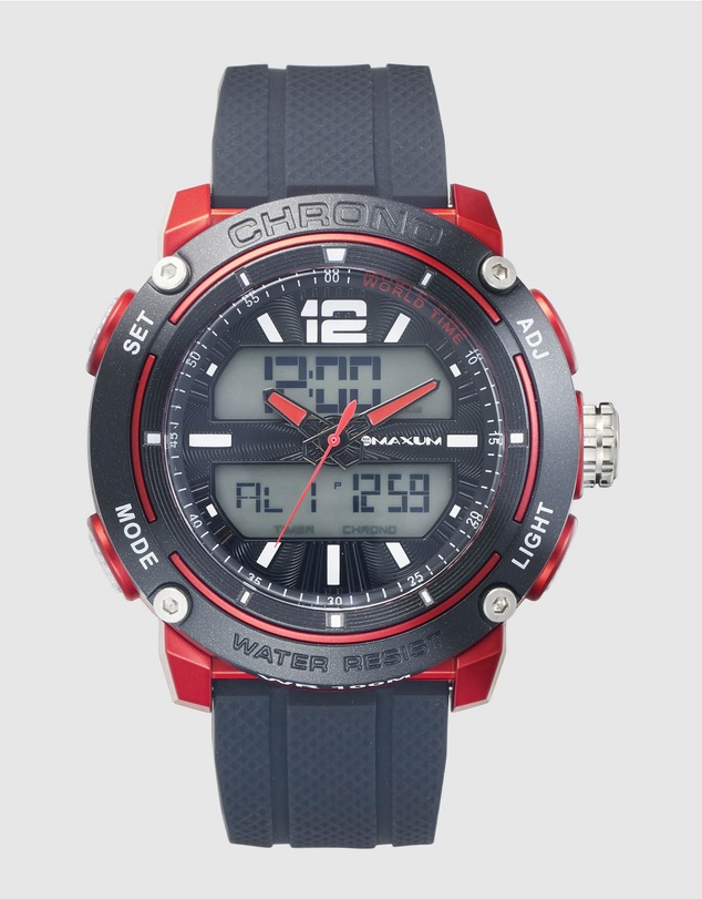 Maxum - CONQUEST Black and Red Analogue and Digital Watch