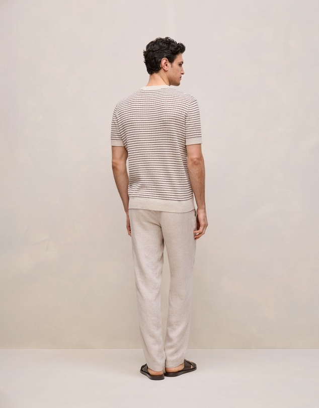 Trenery - Linen Cotton Rib Stripe Knit T-shirt in Flax