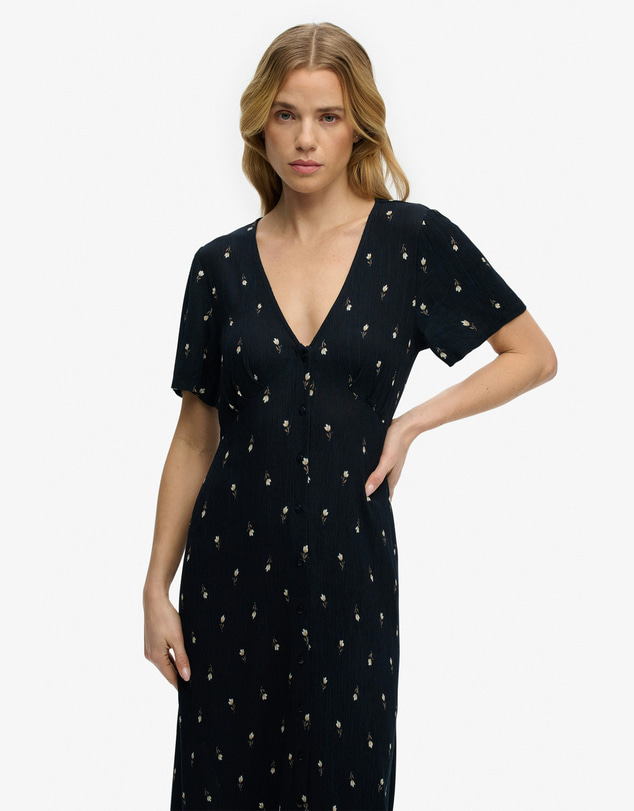 Superdry - Print Button Short Sleeve Midi Tea Dress