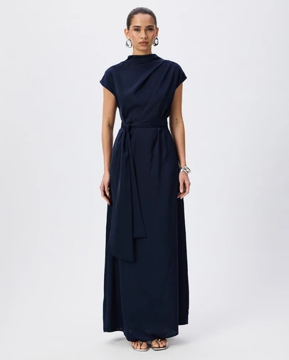 Tussah - Violet Drape Tie Detail Satin Maxi Dress