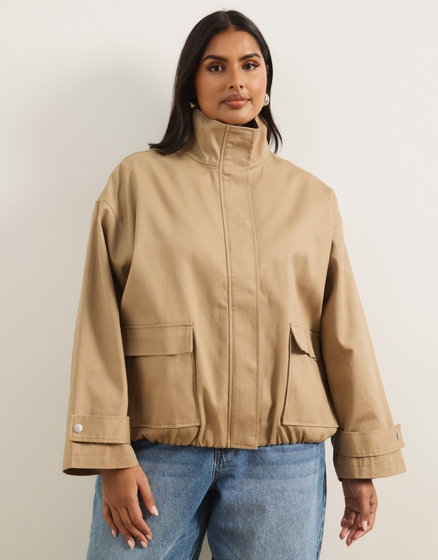 Atmos&Here Curvy - Taya Funnel Neck Twill Bomber Jacket