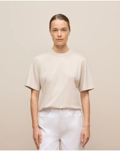 Trenery - Cotton Modal Interlock T-shirt in Stone