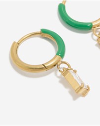 Lovisa - Waterproof Gold Plated Stainless Steel Emerald Green Enamel Cubic Zirconia Charm Huggie Earrings