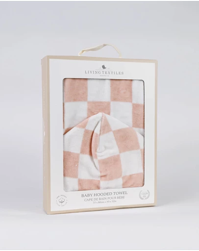 Living Textiles - Hooded Towel - Checkered Blush