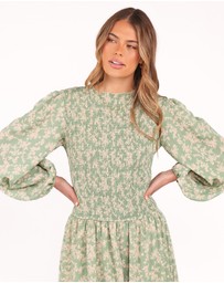 Petal & Pup - Ashara Long Sleeve Midi Dress - Green Floral